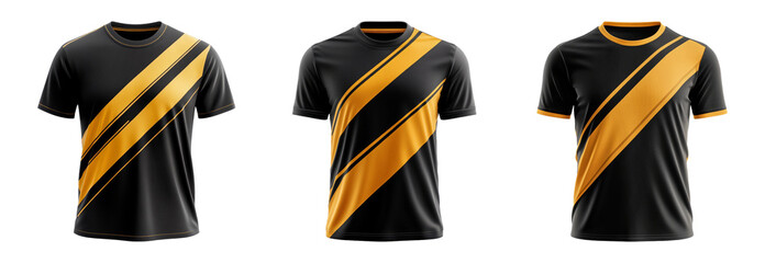 Black and yellow stripe T-shirts isolated on transparent background
