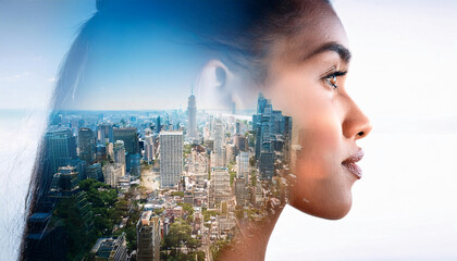 Double Exposure Portrait with Cityscape