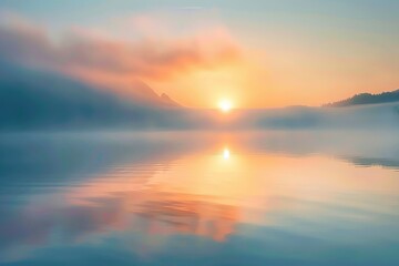 Obraz premium Beautiful view of sunrise over the lake, natural landscape