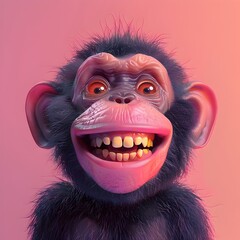 Vibrant and Expressive Cheerful Monkey Face with Whimsical Grin in Cartoon Style Digital