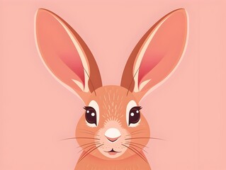 Obraz premium Stylized Rabbit Icon with Elongated Graceful Ears and Expressive Smiling Face on Minimal Geometric Background