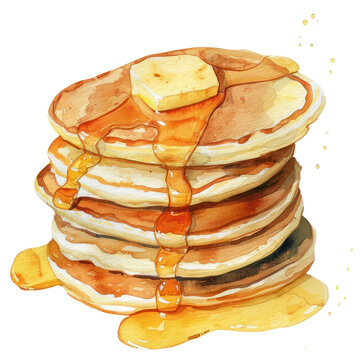 watercolor pancakes with butter and syrup clip art preview