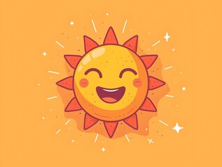 Cheerful Minimalist Sun Icon with Happy Face in Vibrant Colors