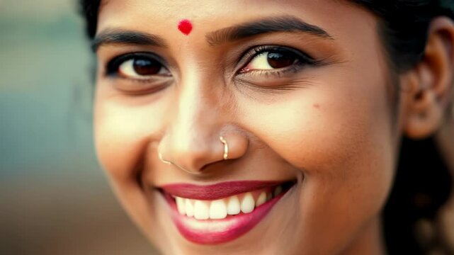 Radiant Smile: Close-Up Portrait of a Smiling Indian Woman