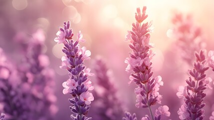 Fototapeta premium A gentle watercolor scene with pastel tones of pale pink and lavender, overlaid with light bokeh, creating a soft, romantic mood.