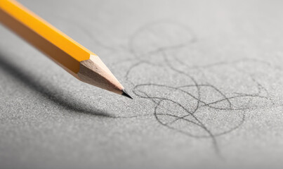 A yellow pencil draws on a white piece of paper