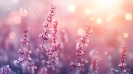 Obraz premium A subtle watercolor scene with light blush and lavender tones, highlighted by a faint bokeh glow for a romantic, soft ambiance.