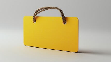 A vibrant yellow tag with a rope handle, perfect for labeling or decoration in various creative projects.