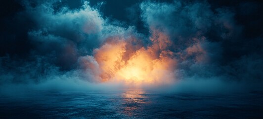 Fototapeta premium Eerie dark scene with ethereal glow, perfect for Halloween-themed designs, haunted house promotions, or spooky event invitations; features ample copy space.