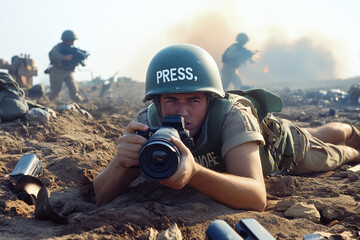 Press photographer capturing battle on the frontlines.
