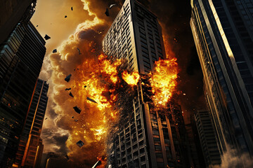 Skyscraper Destroyed by a War Bombing Explosion.