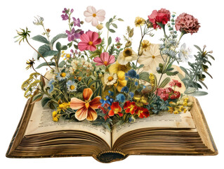 PNG Vintage book blooms flowers