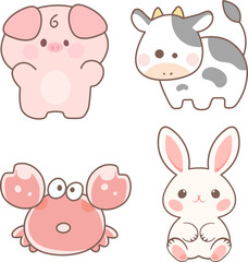 Cute flat animals, adorable animals for digital projects, digital stickers.