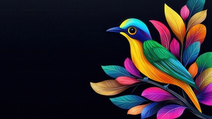 Obraz premium Exotic bird, vibrant feathers against dark background, Watercolor style
