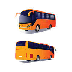 Set of bus back and upfront views. behind of bus view