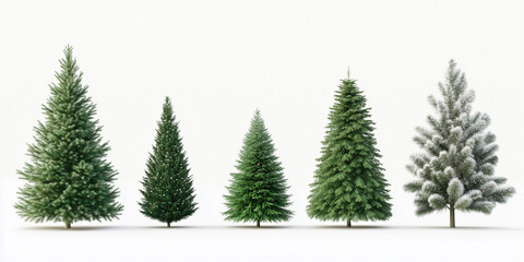 Obraz premium Realistic Christmas Trees of Different Sizes and Shapes on White Background