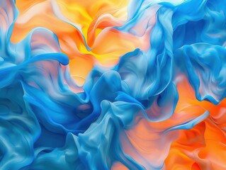 abstract 3d illustration of swirling blue and orange liquid inks hyperrealistic textures capture the dynamic interplay of colors creating a mesmerizing highquality digital artwork