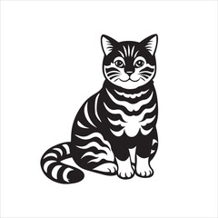 American Shorthair cat sitting silhouette vector illustration