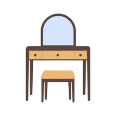 Dressing table with drawers and stool, flat vector illustation