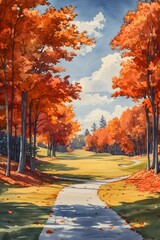 Autumn Golf Course Surrounded by Vibrant Foliage