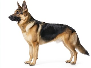 German shepherd dog standing on white background