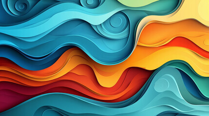 Fototapeta premium Abstract, colorful paper-cut art background with wavy shapes and fluid patterns
