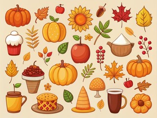 fall festive icons and illustrations