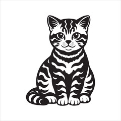 American Shorthair cat sitting silhouette vector illustration