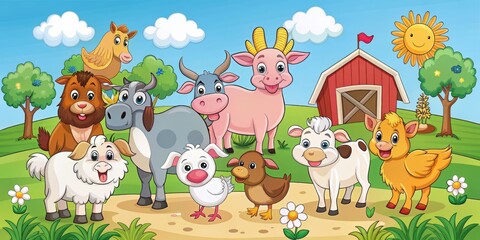 Naklejka premium Farm animal illustrations for kids to color