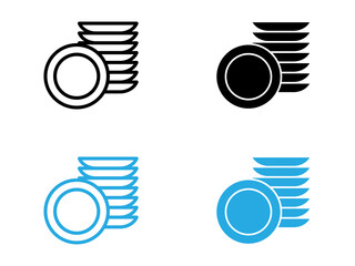 Clean stack plates icon black and white vector outline sign