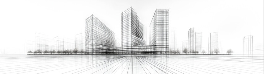 Fototapeta premium Elegant Minimalist Line Drawing of Modern Skyscraper with Fluid Architecture