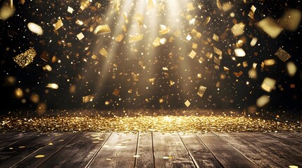 Award Ceremony Glow with Golden Particles and Confetti