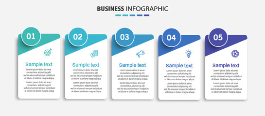 Business infographic template with 5 options or steps. Can be used for workflow layout, diagram, annual report, web design