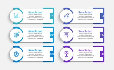 Business vector infographic design template with icons and 6 options or steps. Can be used for process diagram, presentations, workflow layout, banner, flow chart, info graph