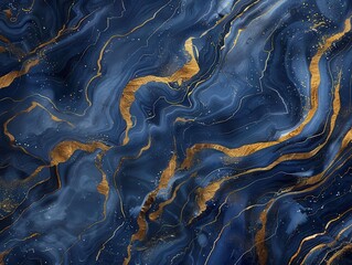 Obraz premium abstract marbleinspired digital artwork with swirling gold veins on deep blue background luxurious texture resembling precious stone suitable for highend interior design
