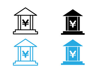 Japanese bank icon black and white vector outline sign