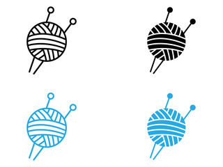 Knit yarn with needle icon black and white vector outline sign