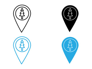 Park, forest location map icon black and white vector outline sign