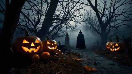 A dreamlike and illogical Halloween scene, full of unexpected elements and symbolism perfect for Halloween