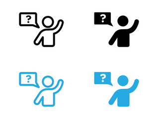 Person asking question icon black and white vector outline sign