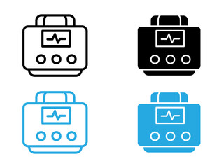 Rescue defibrillator icon black and white vector outline sign