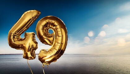 Banner with number 49 golden balloons with copy space