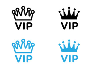 Vip text with crown icon black and white vector outline sign