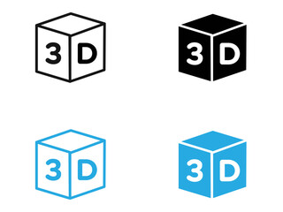 3D icon black and white vector outline sign