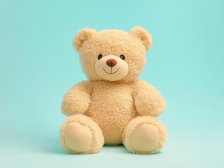 Obraz premium adorable honeycolored teddy bear with soft fur and soulful button eyes sitting upright against pastel backdrop radiating warmth and comfort