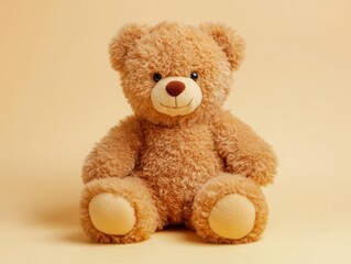 Obraz premium adorable honeycolored teddy bear with soft fur and soulful button eyes sitting upright against pastel backdrop radiating warmth and comfort