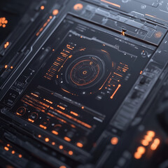 Fototapeta premium digital technology interface futuristic design abstract neon display screen circuit orange ui graphic sci-fi digital art tech background modern design virtual reality 