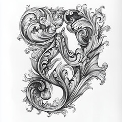 ornate floral design illustration elegance decoration vintage artistic baroque intricate monochrome art swirl pattern decorative elements black and white scrollwork