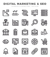 Set of simple Lineal Digital Marketing & SEO Icons. Lineal art icons pack.