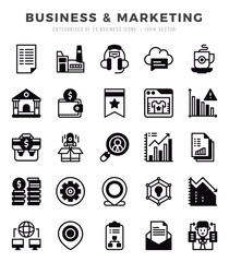 Set of 25 Business & Marketing Lineal Filled Icons Pack.